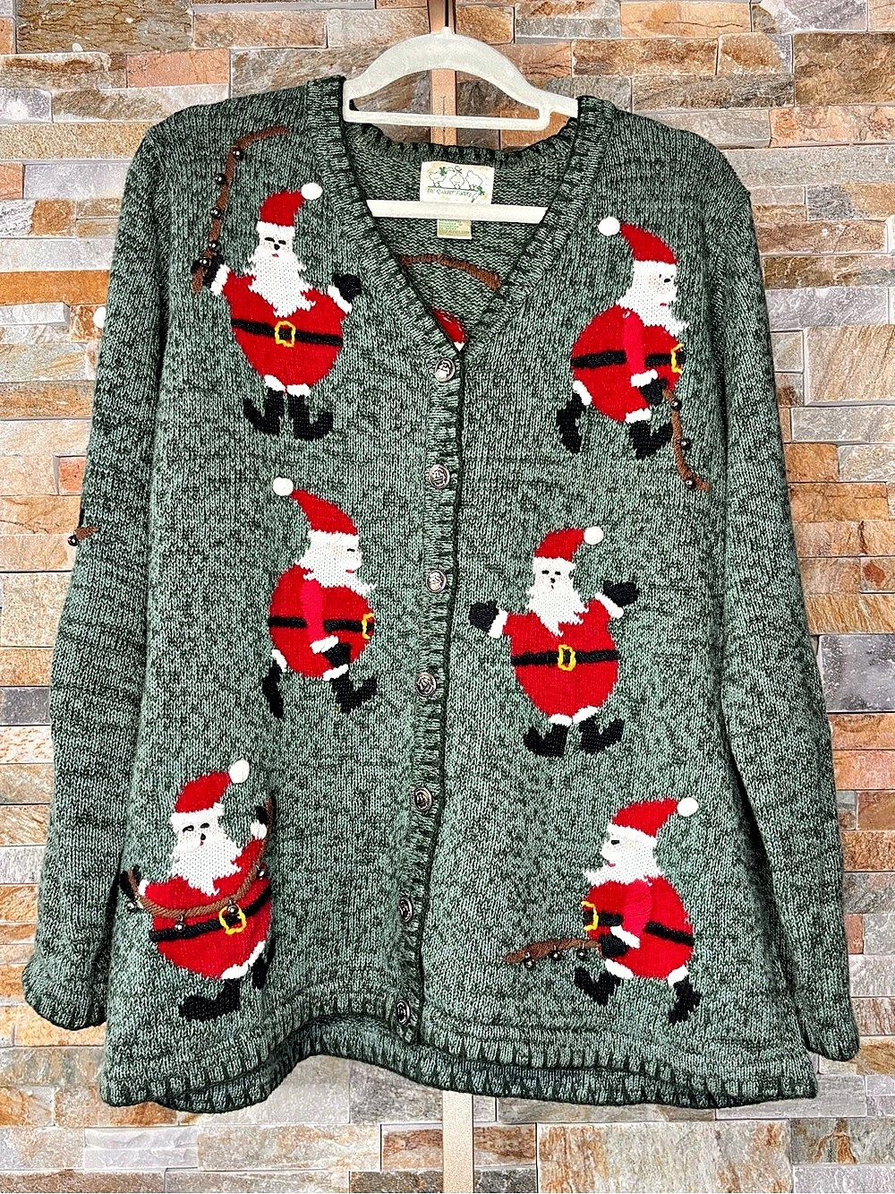 The Quacker Factory Santa cardigan Embellished in Green size M